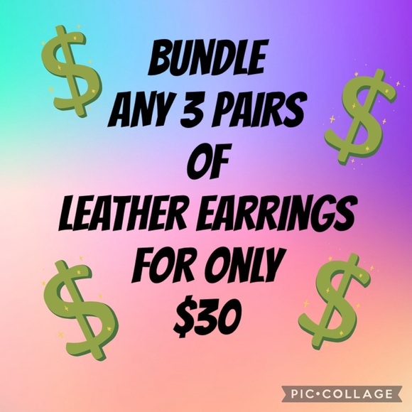 Fall Leather Earrings, Muted Orange, Mustard & Gray, Handmade - Picture 5 of 5